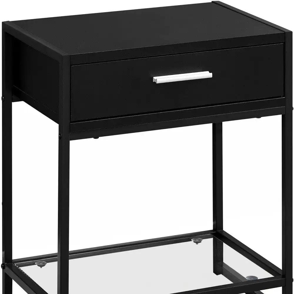 22" Black Glass And Metal End Table With Drawer And Shelf - Homeroots - Flyclothing LLC