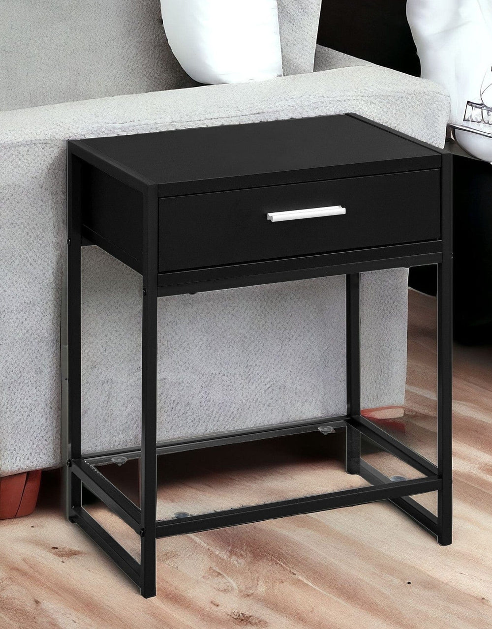 22" Black Glass And Metal End Table With Drawer And Shelf - Homeroots - Flyclothing LLC