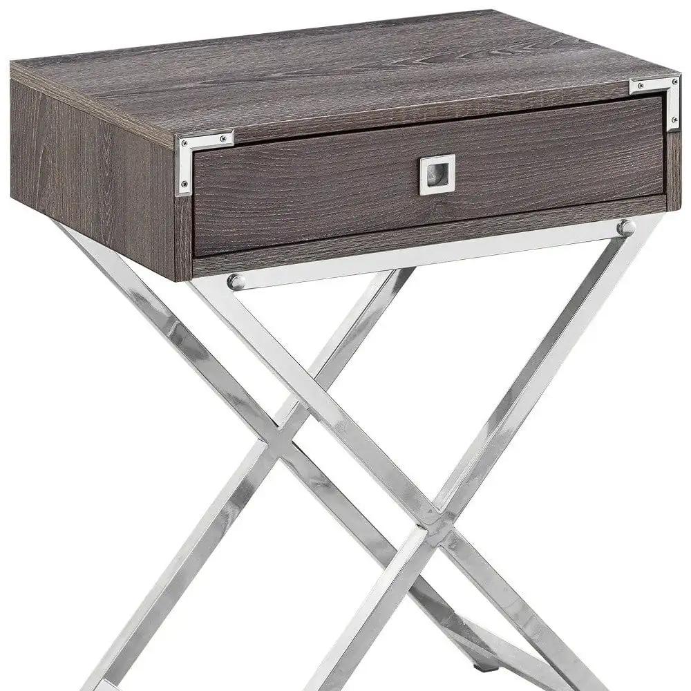 24" Silver And Deep Taupe Wood And Metal End Table With Drawer - Homeroots - Flyclothing LLC