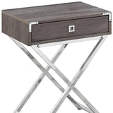 24" Silver And Deep Taupe Wood And Metal End Table With Drawer - Homeroots