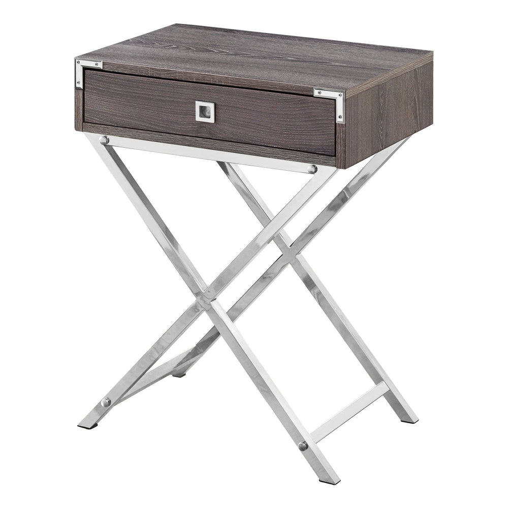 24" Silver And Deep Taupe Wood And Metal End Table With Drawer - Homeroots - Flyclothing LLC