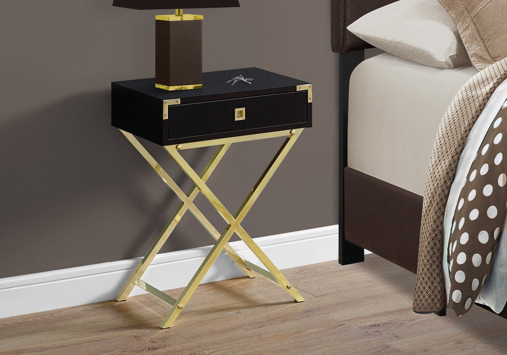 24" Gold And Dark Brown Wood And Metal End Table With Drawer - Homeroots - Flyclothing LLC