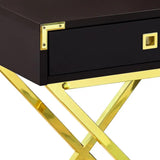 24" Gold And Dark Brown Wood And Metal End Table With Drawer - Homeroots