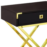 24" Gold And Dark Brown Wood And Metal End Table With Drawer - Homeroots