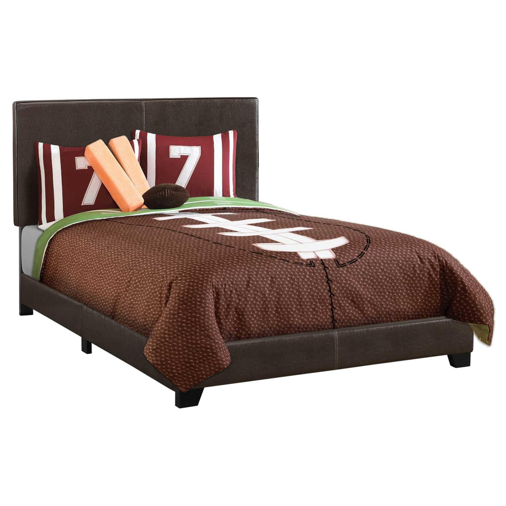 Brown Solid and Manufactured Wood Full Upholstered Faux Leather Bed Frame - Homeroots