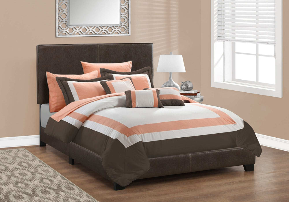 Brown Solid and Manufactured Wood Full Upholstered Faux Leather Bed Frame - Homeroots - Flyclothing LLC
