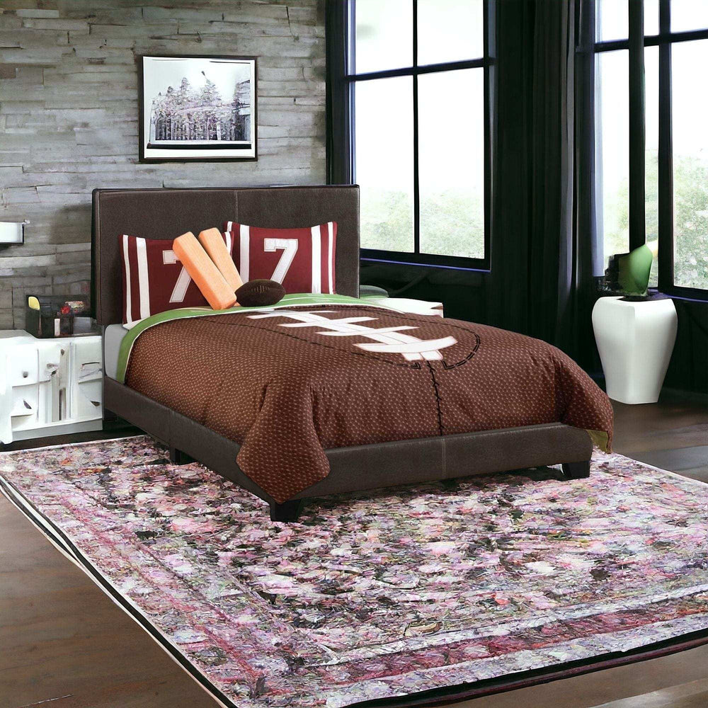 Brown Solid and Manufactured Wood Full Upholstered Faux Leather Bed Frame - Homeroots - Flyclothing LLC