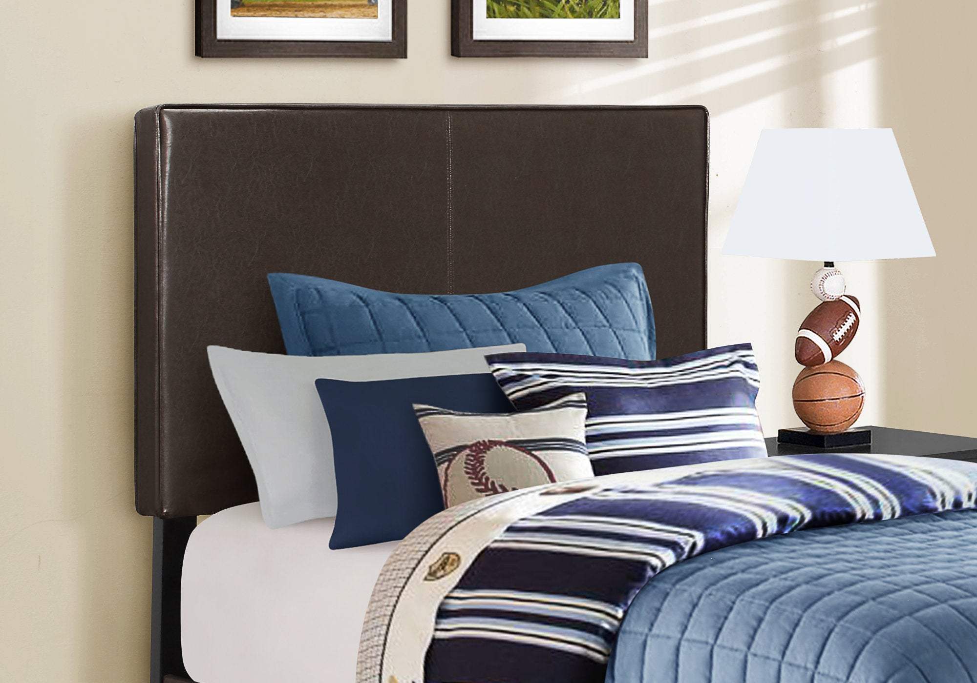 Brown Solid Wood Twin Upholstered Faux Leather Bed Frame - Homeroots - Flyclothing LLC