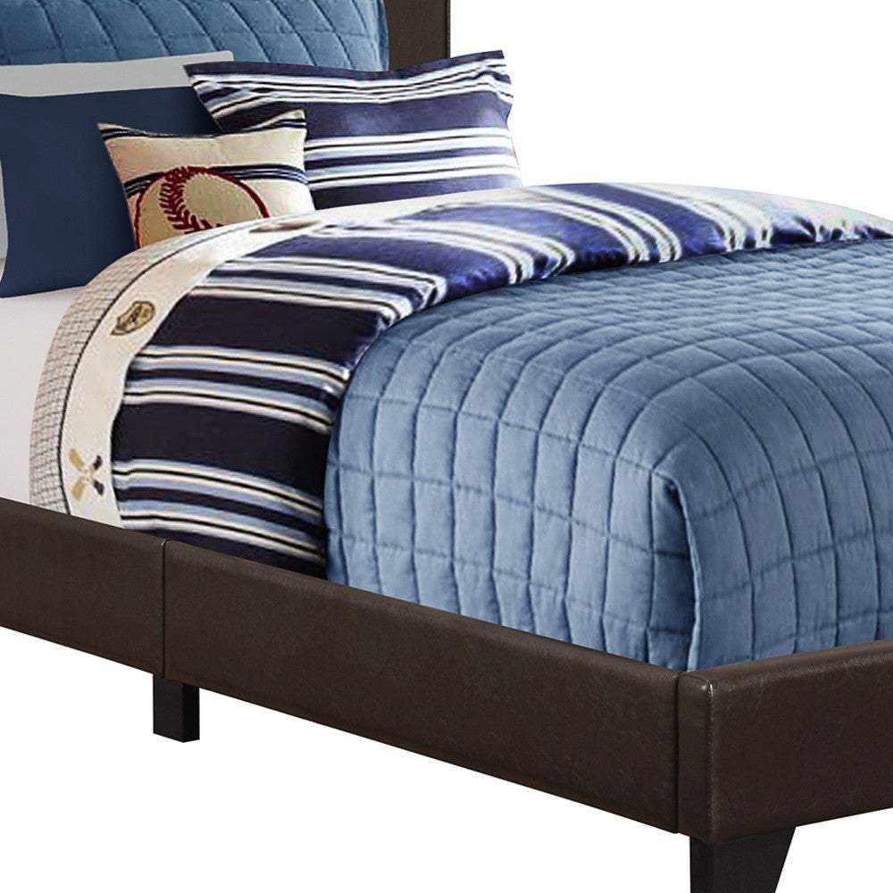 Brown Solid Wood Twin Upholstered Faux Leather Bed Frame - Homeroots - Flyclothing LLC