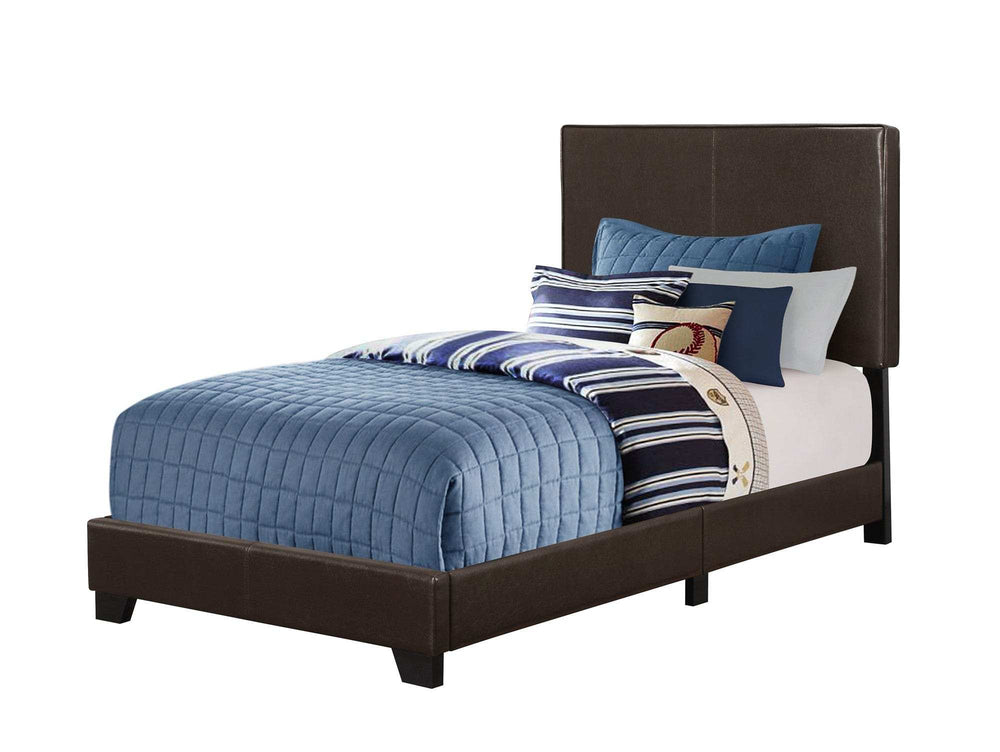 Brown Solid Wood Twin Upholstered Faux Leather Bed Frame - Homeroots - Flyclothing LLC