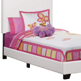 White Solid Wood Twin Upholstered Faux Leather Bed Frame - Homeroots
