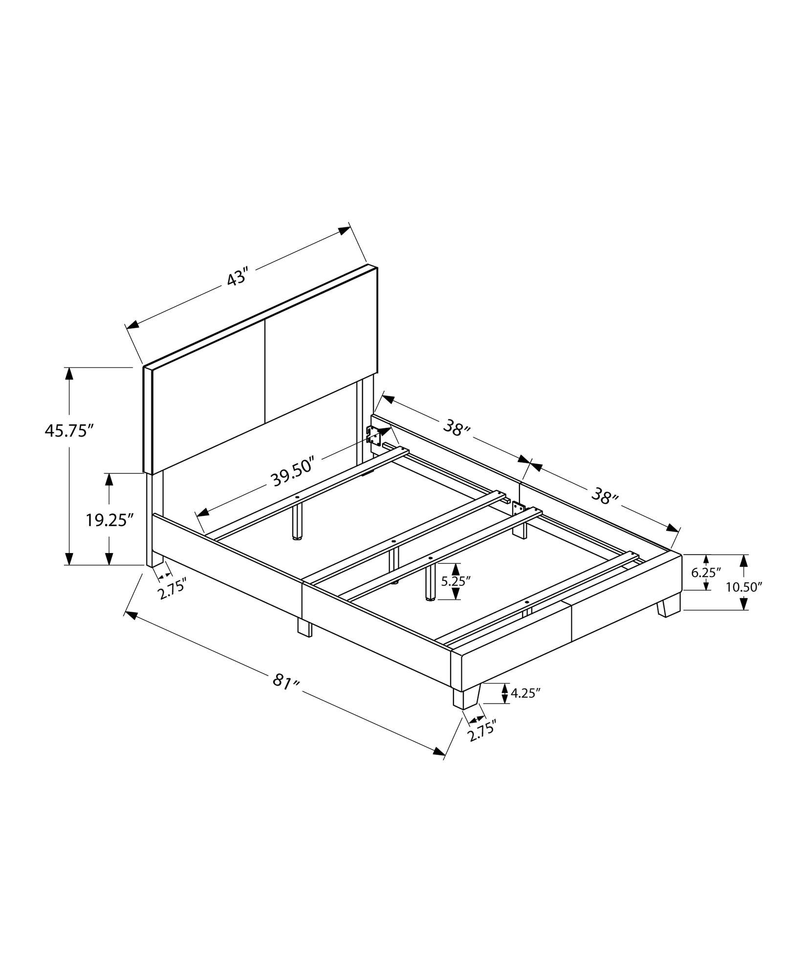 Solid Wood Twin Gray Upholstered Faux Leather Bed - Homeroots - Flyclothing LLC