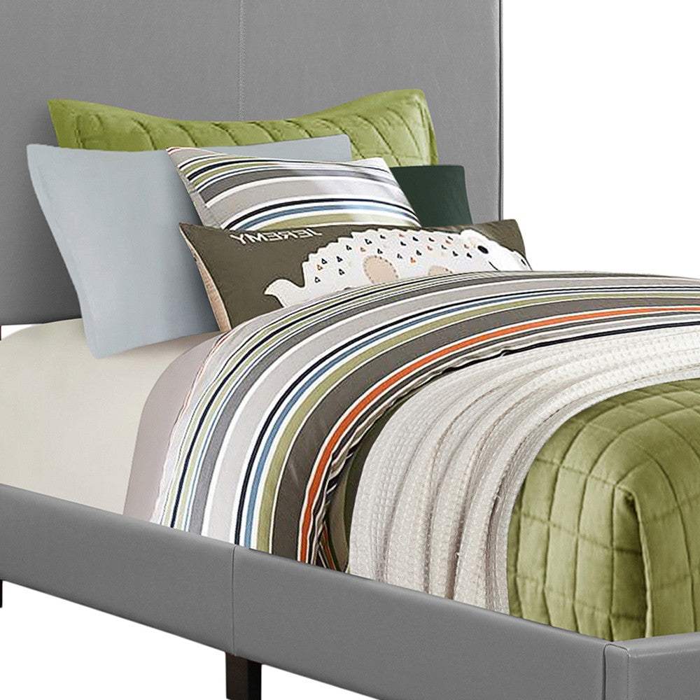 Solid Wood Twin Gray Upholstered Faux Leather Bed - Homeroots - Flyclothing LLC