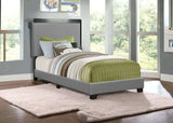 Solid Wood Twin Gray Upholstered Faux Leather Bed - Homeroots - Flyclothing LLC