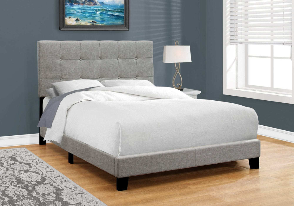 Gray Solid and Manufactured Wood Full Upholstered Linen Bed Frame - Homeroots - Flyclothing LLC