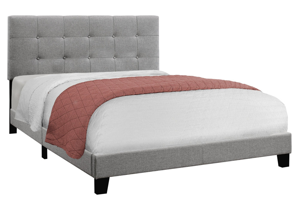 Gray Solid Wood Tufted Upholstered Linen Bed Frame - Homeroots