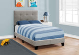 Gray Twin Tufted Upholstered Linen Bed Frame with Nailhead Trim - Homeroots - Flyclothing LLC