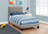Gray Twin Tufted Upholstered Linen Bed Frame with Nailhead Trim - Homeroots