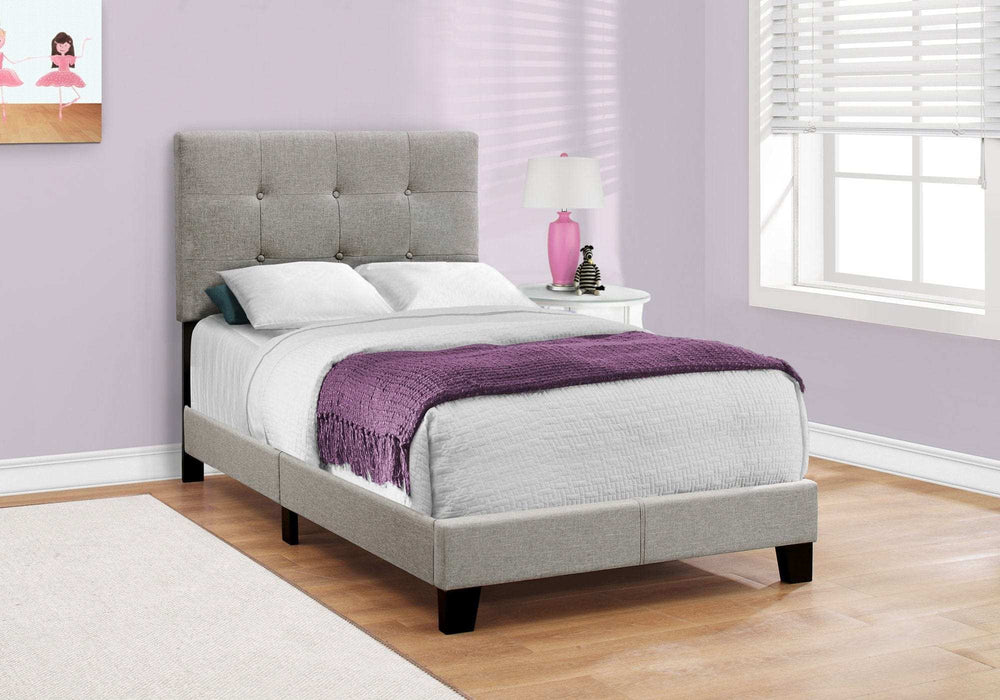 Gray Twin Tufted Upholstered Linen Bed Frame with Nailhead Trim - Homeroots - Flyclothing LLC