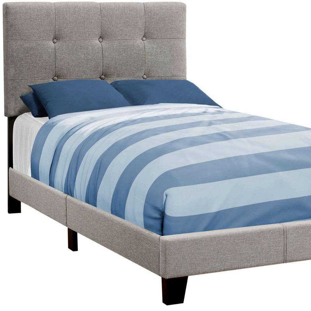 Gray Twin Tufted Upholstered Linen Bed Frame with Nailhead Trim - Homeroots - Flyclothing LLC