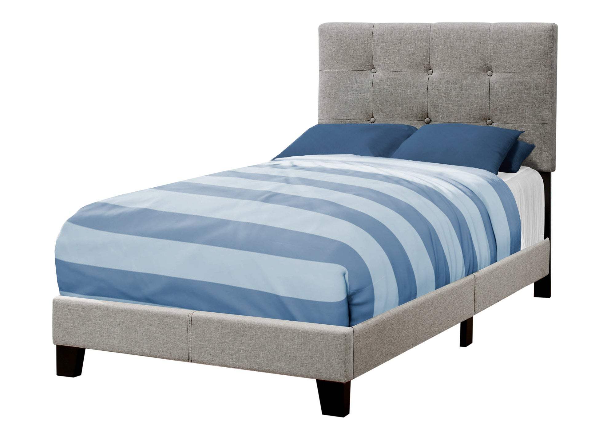 Gray Twin Tufted Upholstered Linen Bed Frame with Nailhead Trim - Homeroots - Flyclothing LLC