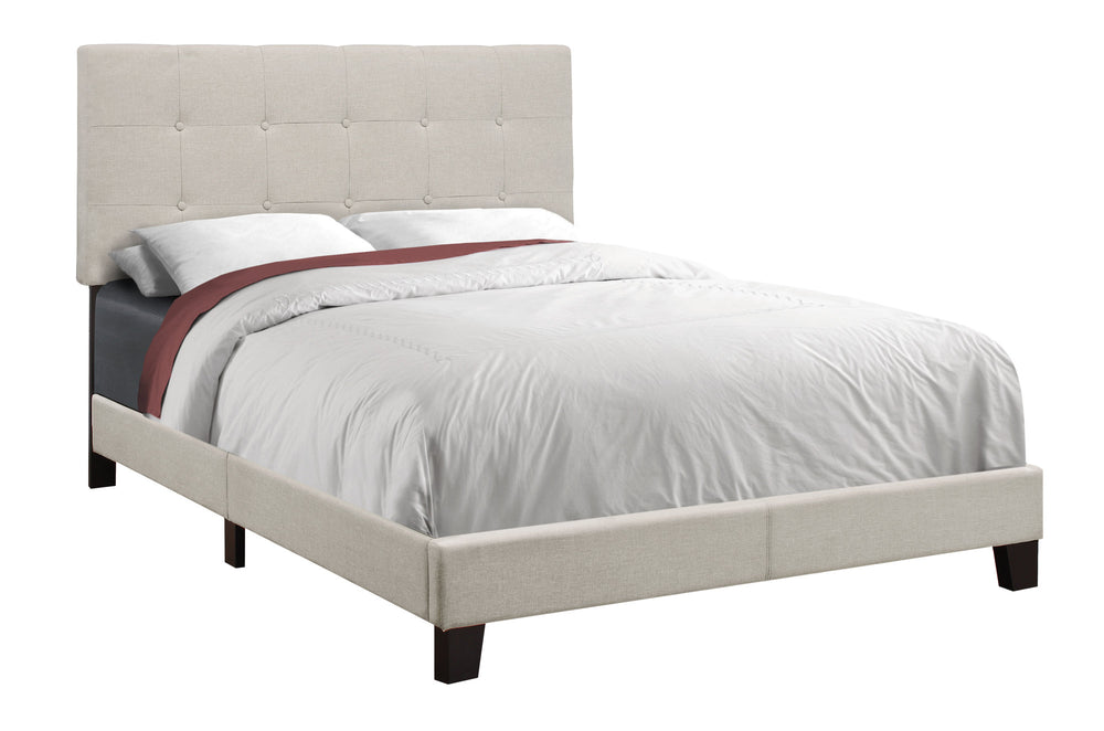 Beige Solid Wood Tufted Upholstered Linen Bed Frame - Homeroots