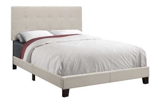 Beige Solid Wood Tufted Upholstered Linen Bed Frame - Homeroots - Flyclothing LLC