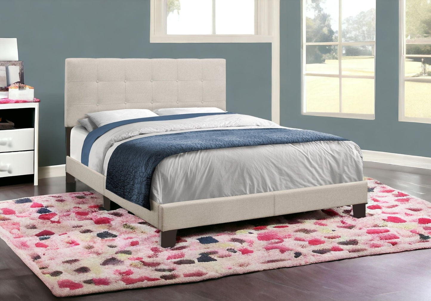 64.25" X 85.25" X 45" Beige Linen - Queen Size Bed - Homeroots - Flyclothing LLC