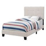 Beige Twin Tufted Upholstered Linen Bed Frame with Nailhead Trim - Homeroots