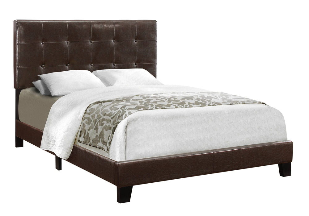 Brown Solid and Manufactured Wood Full Upholstered Faux Leather Bed Frame - Homeroots