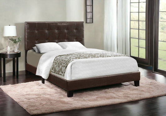 Brown Solid and Manufactured Wood Full Upholstered Faux Leather Bed Frame - Homeroots