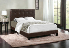 Brown Solid and Manufactured Wood Full Upholstered Faux Leather Bed Frame - Homeroots