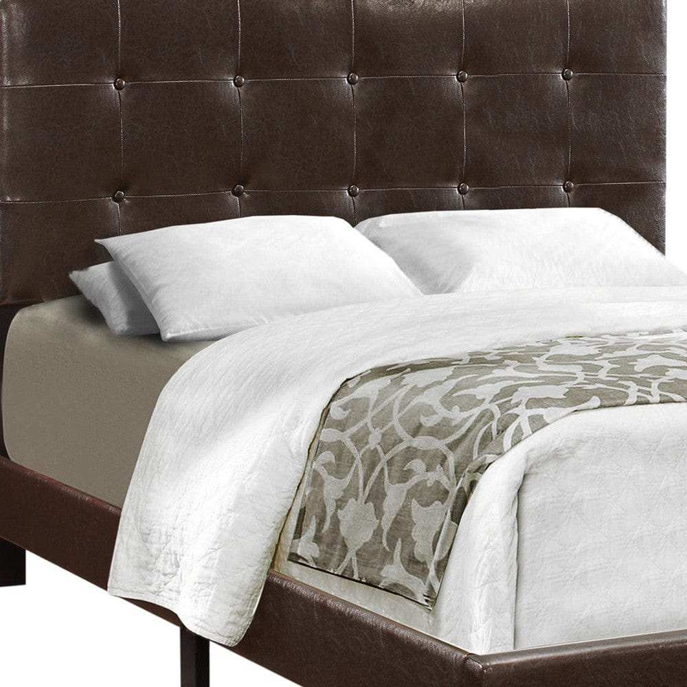 Brown Solid and Manufactured Wood Full Upholstered Faux Leather Bed Frame - Homeroots - Flyclothing LLC
