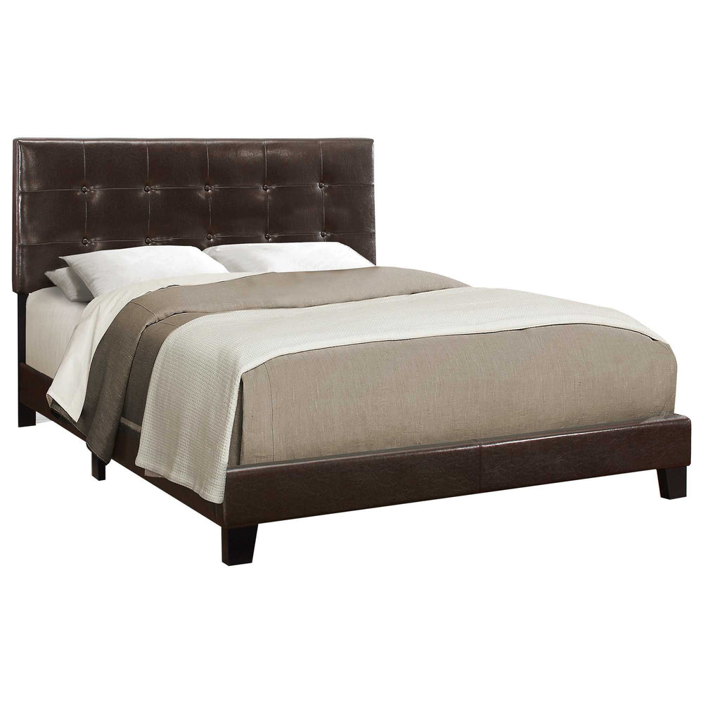 Dark Brown Solid Wood Queen Tufted Upholstered Linen Bed Frame with Nailhead Trim - Homeroots
