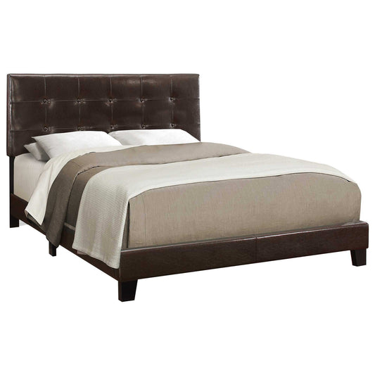 Dark Brown Solid Wood Queen Tufted Upholstered Linen Bed Frame with Nailhead Trim - Homeroots - Flyclothing LLC