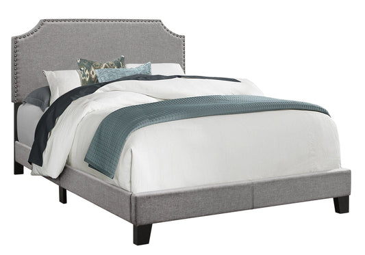 Gray Solid and Manufactured Wood Full Upholstered Faux Leather Bed Frame - Homeroots