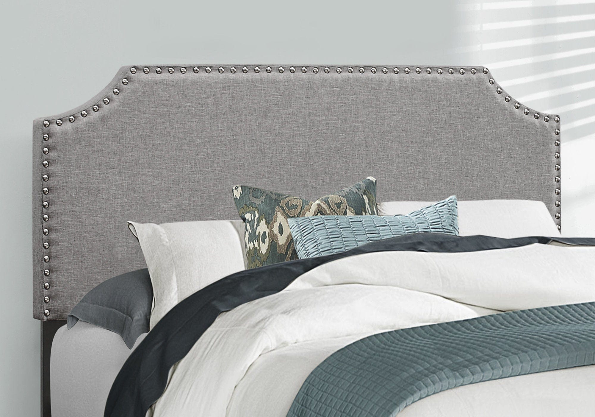 Gray Solid and Manufactured Wood Full Upholstered Faux Leather Bed Frame - Homeroots