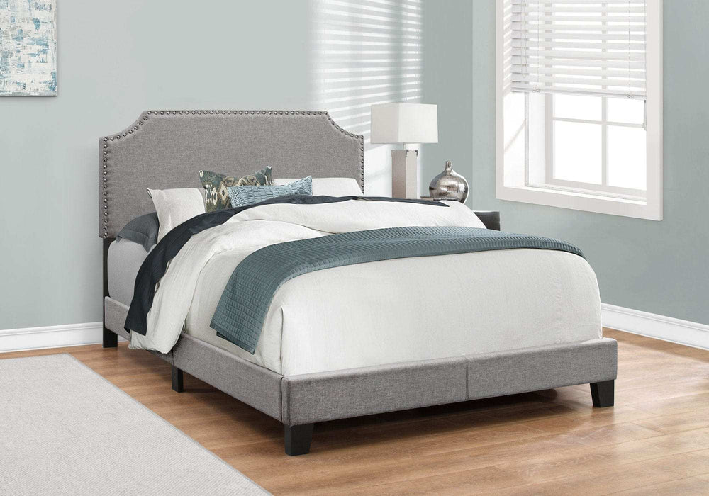 Gray Solid and Manufactured Wood Full Upholstered Faux Leather Bed Frame - Homeroots - Flyclothing LLC