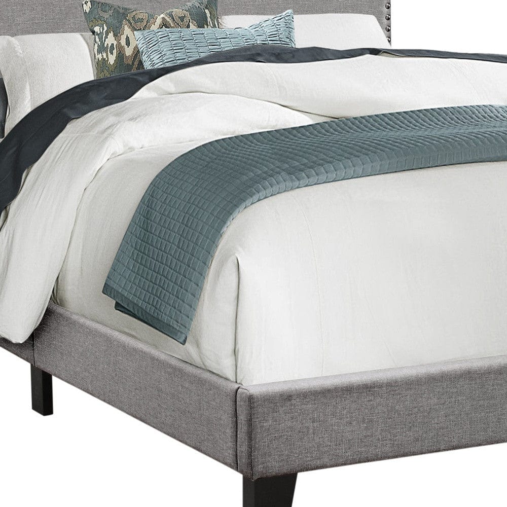 Gray Solid and Manufactured Wood Full Upholstered Faux Leather Bed Frame - Homeroots