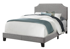 Gray Solid and Manufactured Wood Full Upholstered Faux Leather Bed Frame - Homeroots