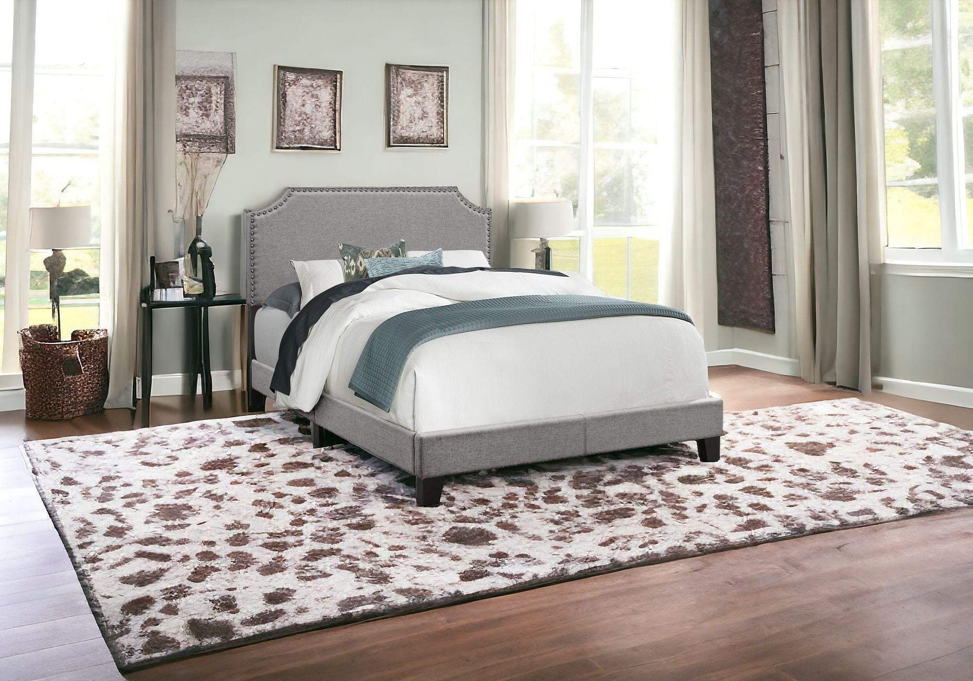 Gray Solid and Manufactured Wood Full Upholstered Faux Leather Bed Frame - Homeroots - Flyclothing LLC