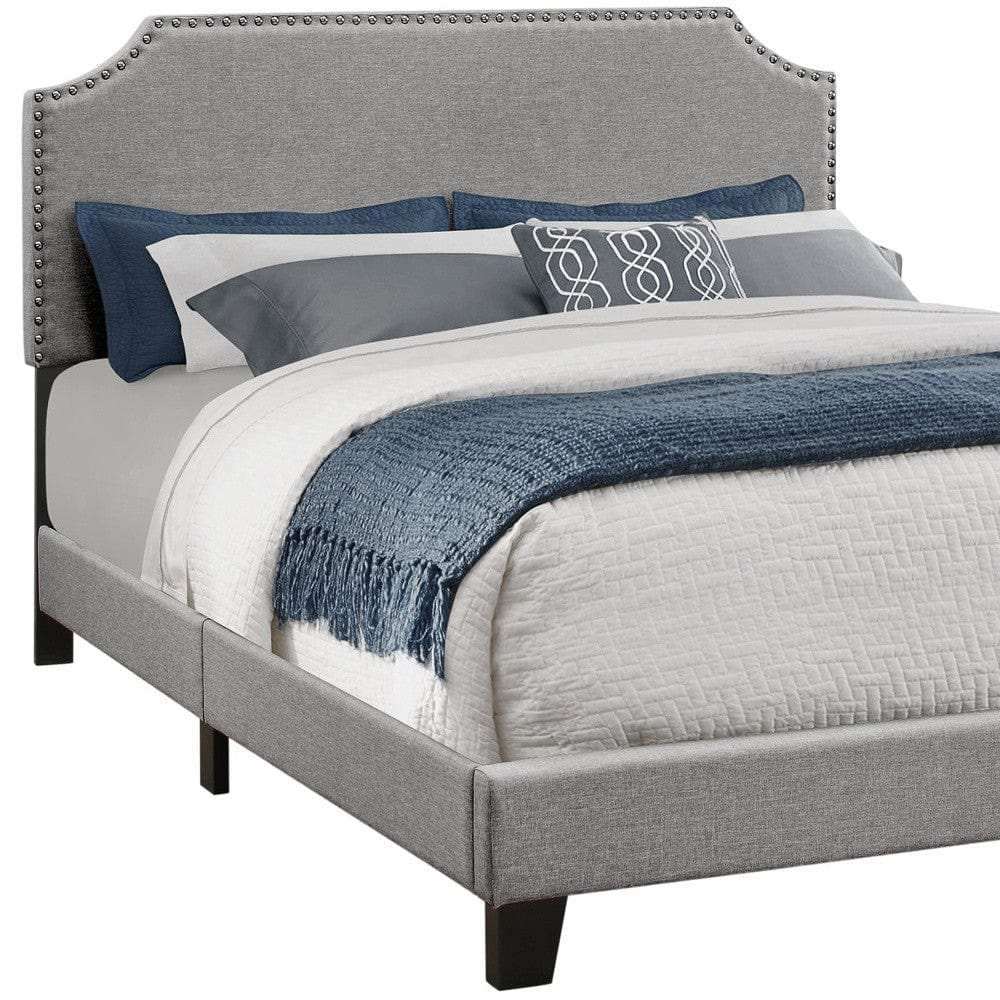 Gray Standard Bed Upholstered With Nailhead Trim And With Headboard - Homeroots - Flyclothing LLC