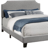 Gray Standard Bed Upholstered With Nailhead Trim And With Headboard - Homeroots