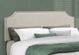 Beige Standard Bed Upholstered With Nailhead Trim And With Headboard - Homeroots