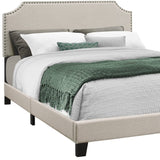 Beige Standard Bed Upholstered With Nailhead Trim And With Headboard - Homeroots