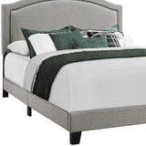 Gray Solid Wood Queen Upholstered Linen Bed Frame with Nailhead Trim - Homeroots