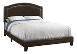 Brown Solid Wood Queen Upholstered Linen Bed Frame with Nailhead Trim - Homeroots