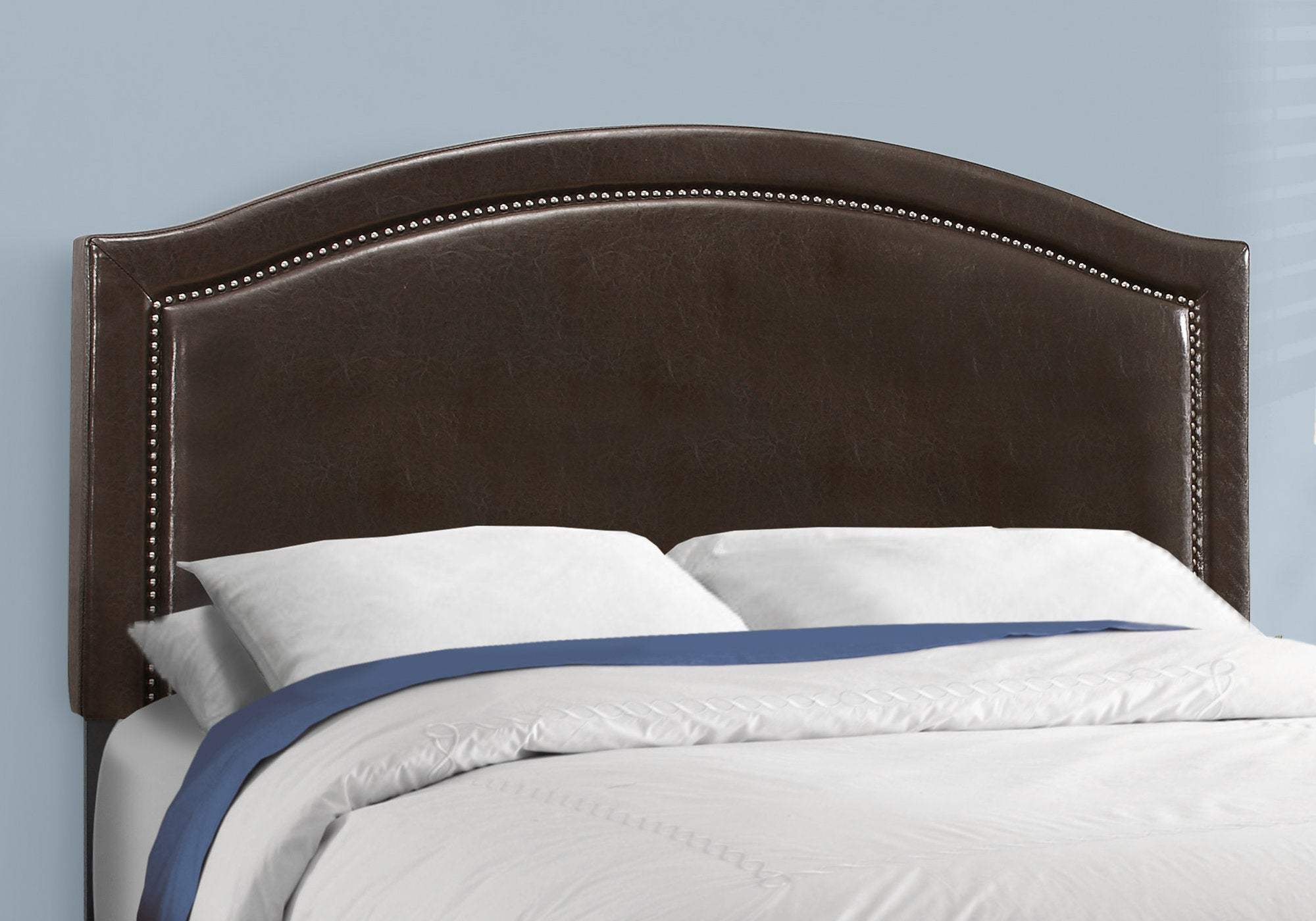 Brown Solid Wood Queen Upholstered Linen Bed Frame with Nailhead Trim - Homeroots - Flyclothing LLC