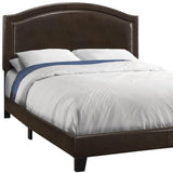Brown Solid Wood Queen Upholstered Linen Bed Frame with Nailhead Trim - Homeroots