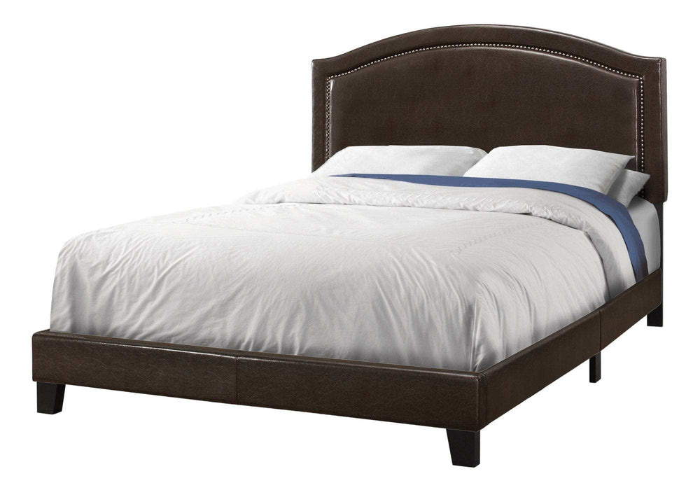 Brown Solid Wood Queen Upholstered Linen Bed Frame with Nailhead Trim - Homeroots - Flyclothing LLC